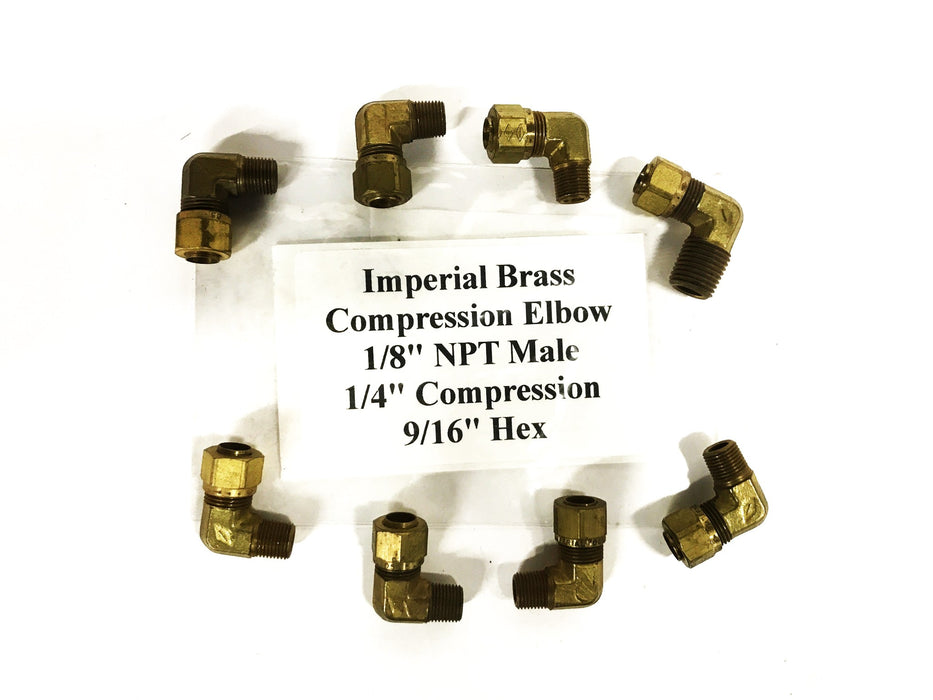 Imperial 1/8 inch NPT Male x 1/4 inch Compression Brass Elbow [Lot of 8] NOS