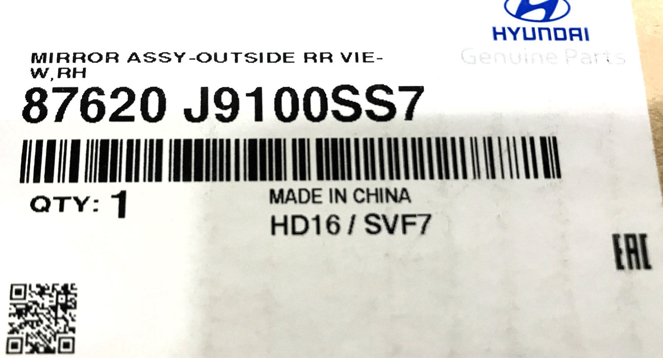 Hyundai Passenger Side Outside Mirror Assembly 87620 J9100SS7 NOS