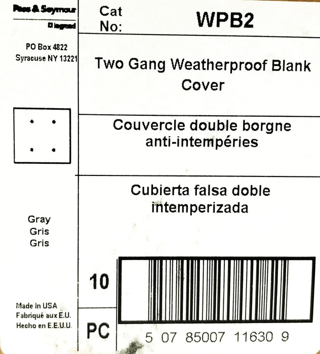 Pass & Seymour 2-Gang Weatherproof Blank Wall Plate WPB2 [Box of 10] NOS
