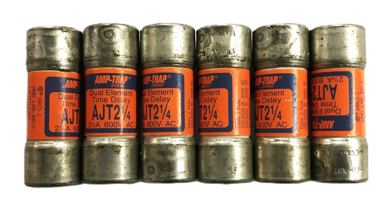 Ferraz Shawmut 2.25A 600V Duel Element time Delay Fuse AJT2-1/4 [Lot of 6] NOS
