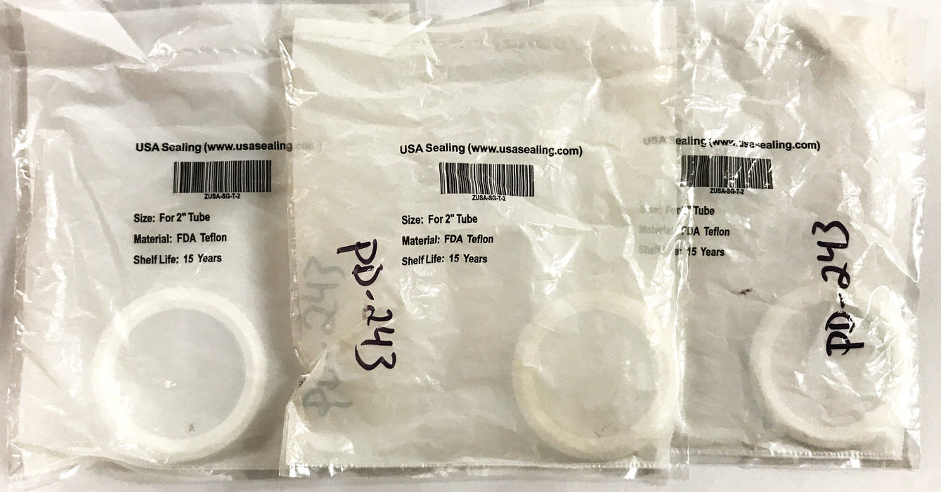 USA Sealing FDA Teflon Sanity Gasket for 2 inch Tube ZUSA-SG-T-2 [Lot of 3] NOS
