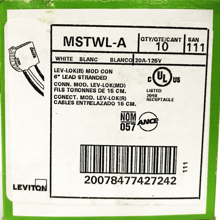 Leviton 20 Amp Right Angle Wiring Module 111-MSTWL-A  [Box of 7] NOS