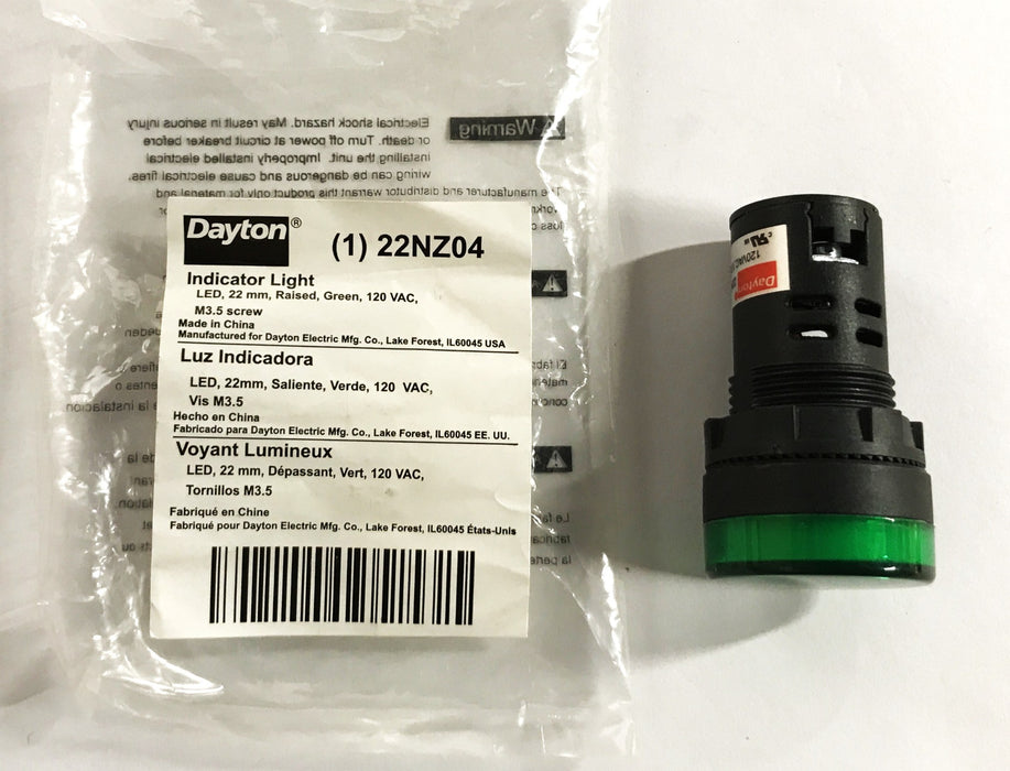 Dayton Raised Panel Green Indicator Light 22NZ04 [Lot of 2] NOS
