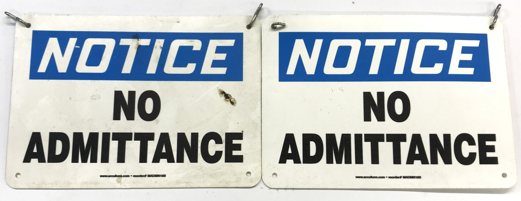 Accuform Notice No Admittance Sign MADMN16B [Lot Of 2] NOS