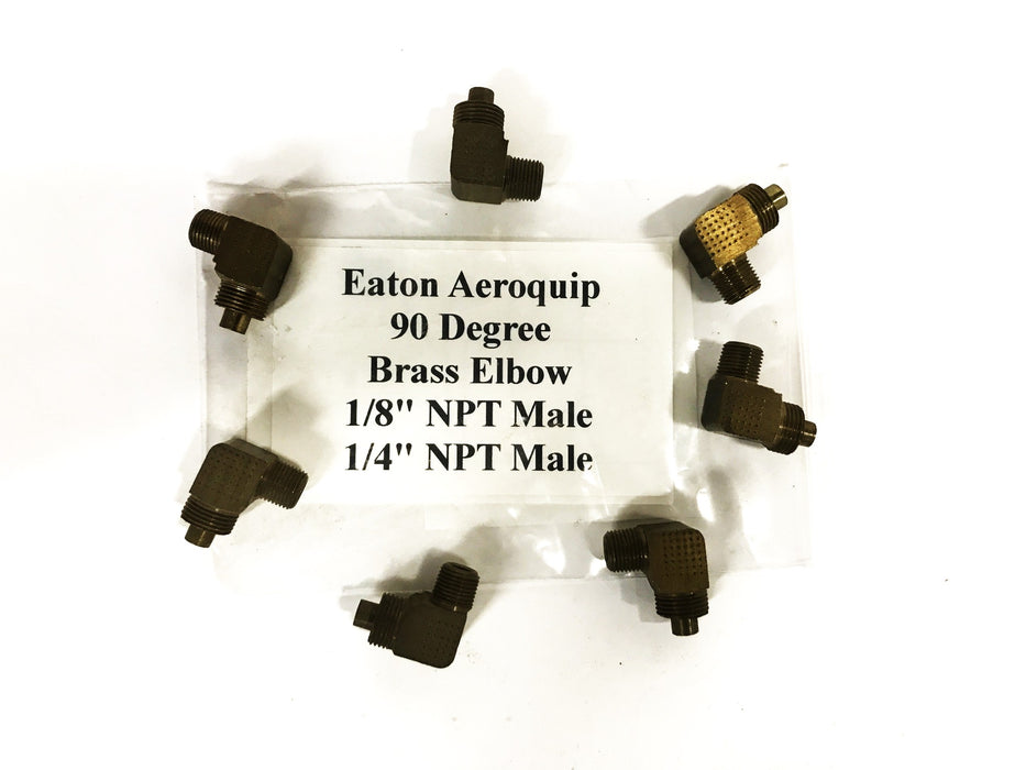 Eaton Aeroquip 1/8 inch NPT Male x 1/4 inch NPT Male Brass Elbow [Lot of 7] NOS