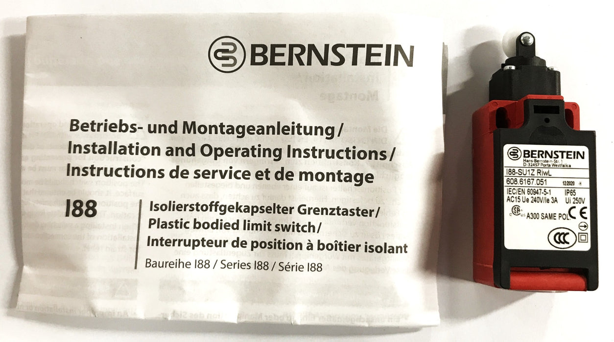 Bernstein Plastic Body Limit Switch with Roller I88-SU1Z-RIWL NOS