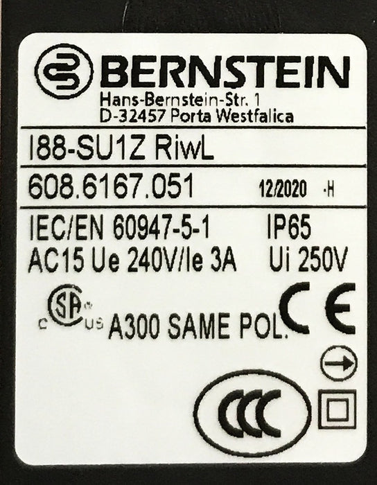 Bernstein Plastic Body Limit Switch with Roller I88-SU1Z-RIWL NOS