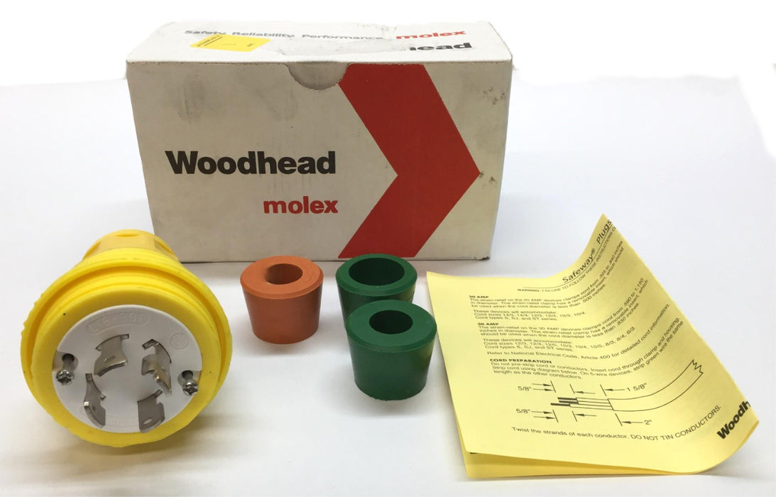 Woodhead 4-Prong Yellow Watertite Locking Male Plug Assembly 1301470081 NOS