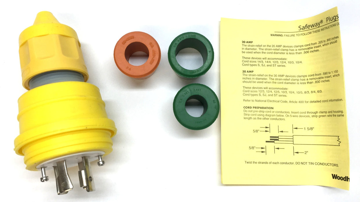 Woodhead 4-Prong Yellow Watertite Locking Male Plug Assembly 1301470081 NOS