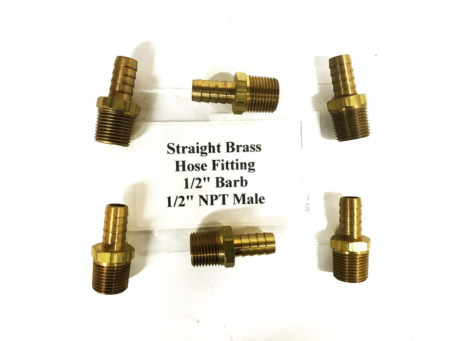 Unbranded 1/2 inch Barb x 1/2 inch NPT Male Brass Hose Fitting [Lot of 6] NOS