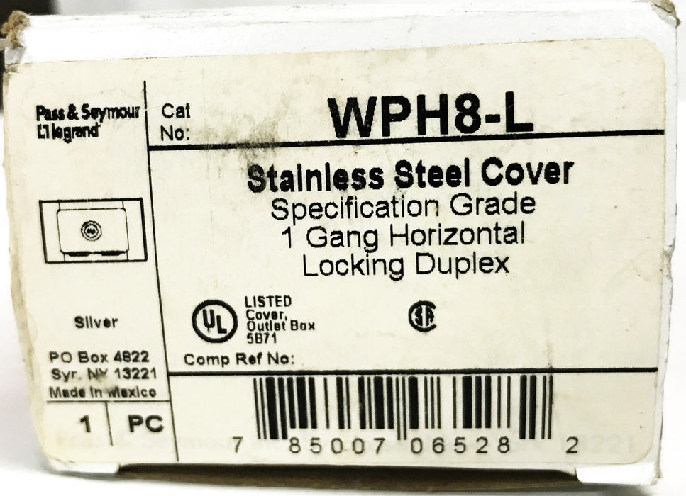 Pass & Seymour 1-Gang Stainless Steel Locking Wall Plate Cover WPH8L NOS