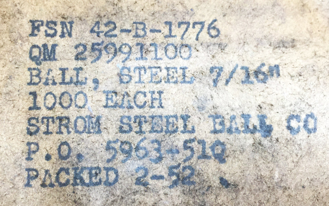 Strom Steel Ball Co. 7/16" Ball Bearing Pack (1000pcs) 42-B-1776 (25991100) NOS
