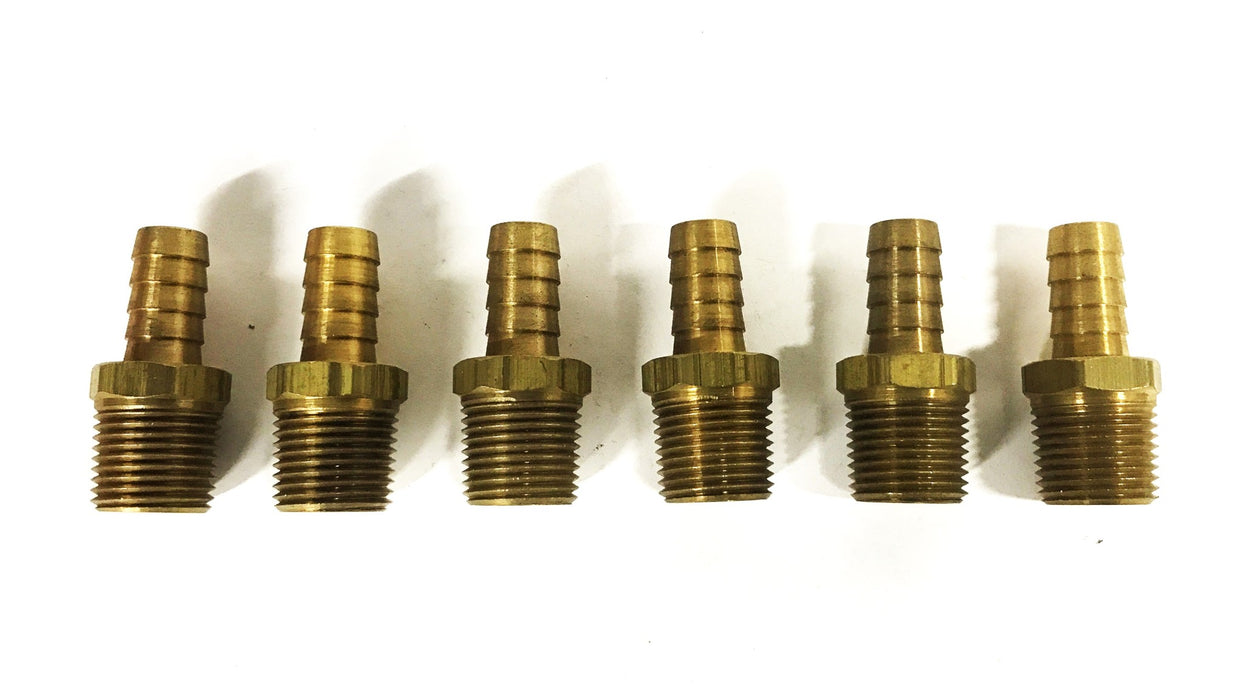 Unbranded 1/2 inch Barb x 1/2 inch NPT Male Brass Hose Fitting [Lot of 6] NOS