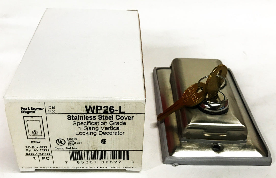 Pass & Seymour 1-Gang Stainless Steel Locking Wall Plate Cover WP26L NOS