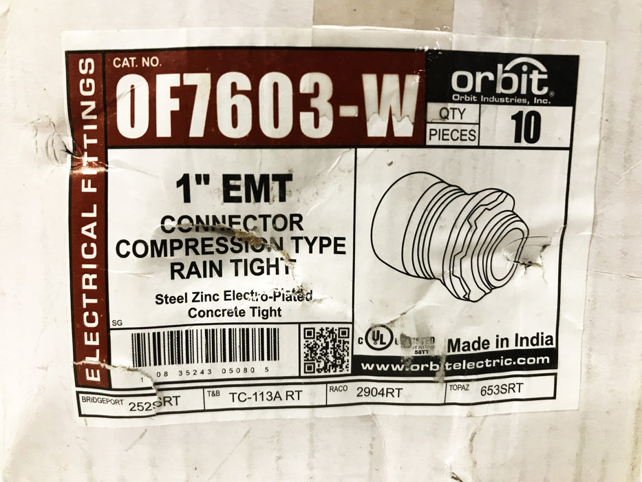 Orbit 1 inch Rain-Tight Compression Type Type Connector 0F7603-W [Box of 10] NOS