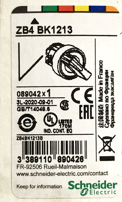 Schneider Electric Illuminated Selector Switch ZB4-BK1213 NOS