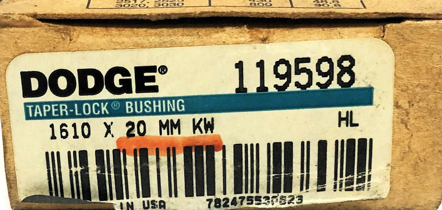 Dodge Split Taper-Lock Bushing 1610X20MM HL KW (119598) NOS
