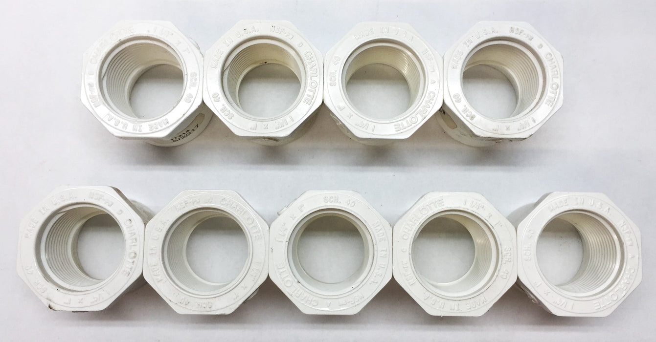 Charlotte 1-1/4" x 1" PVC SCH40 Bushing 438-168 (D-2466) [Lot of 9] NOS