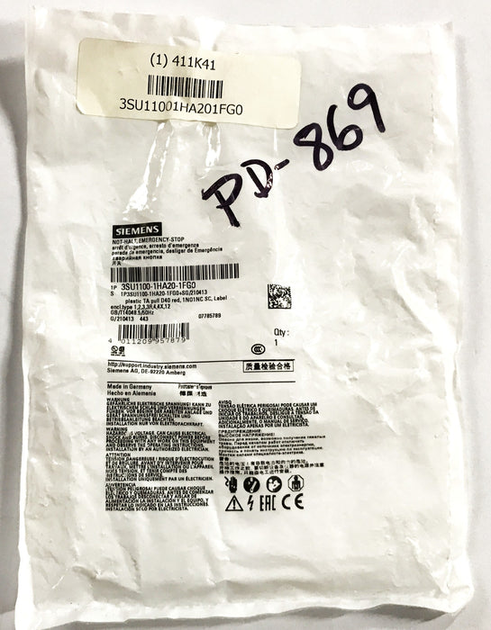 Siemens Emergency Stop Push Button  3SU1100-1HA20-1FG0 NOS
