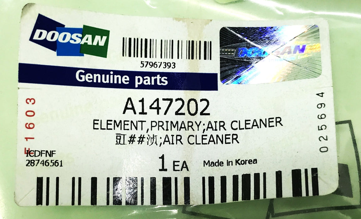 Doosan/Daewoo Primary Air Cleaned Element A147202 NOS
