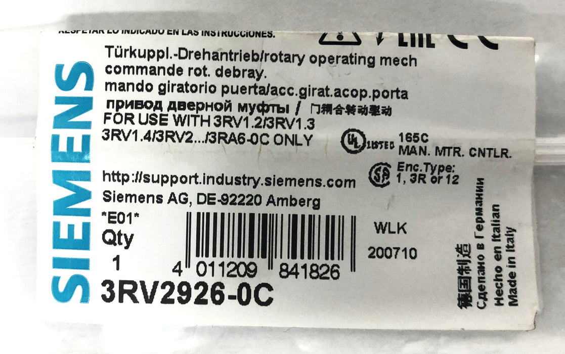Siemens Door-Coupling Rotary Mechanism 3RV2926-0C NOS
