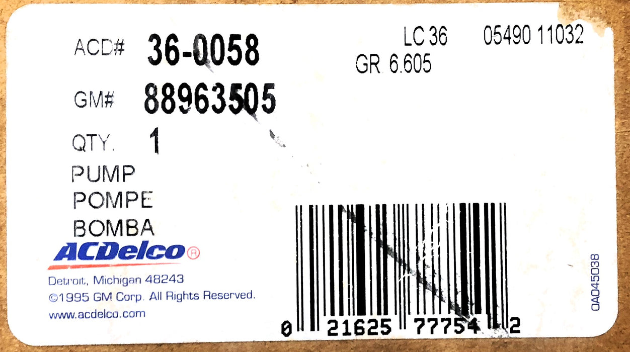 ACDelco Power Steering Pump 36-0058 (88963505) NOS