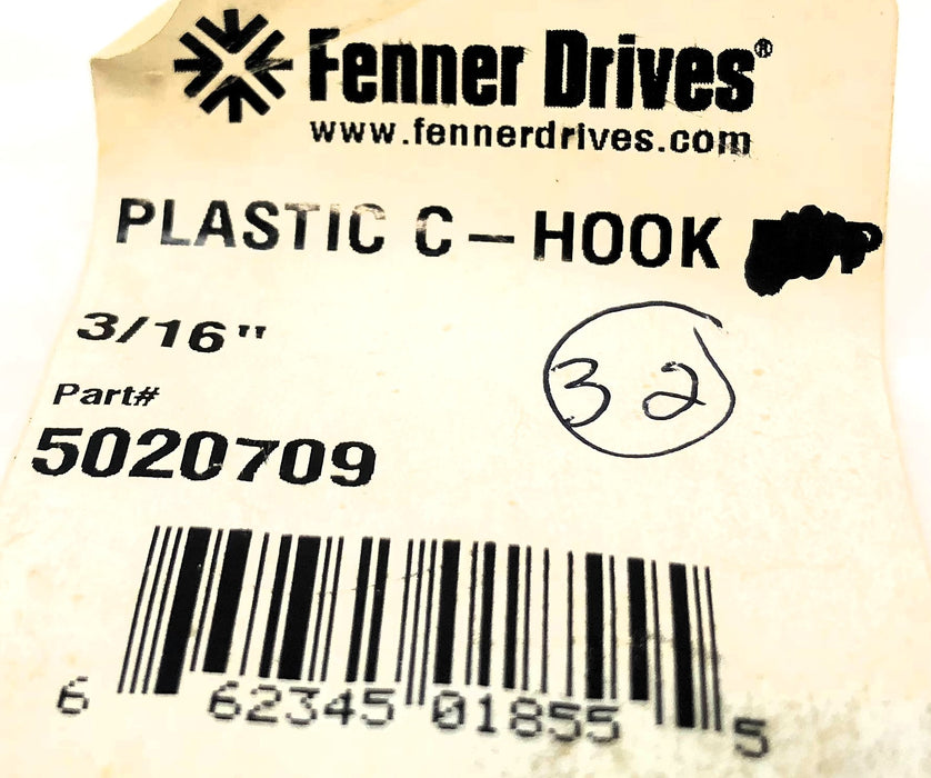 Fenner Drives  3/16" Plastic C-Hook 5020709 [Lot of 32] NOS