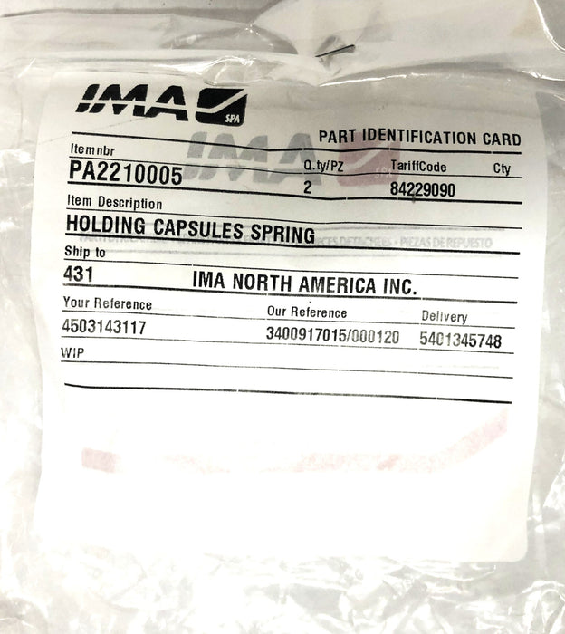 IMA Holding Capsules Spring PA2210005 [Lot of 2] NOS