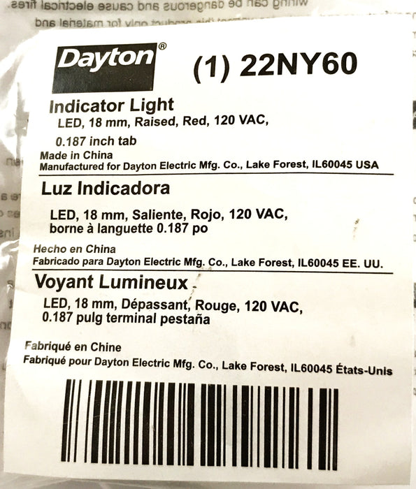 Dayton Raised Indicator Light Red 22NY60 [Lot of 2] NOS