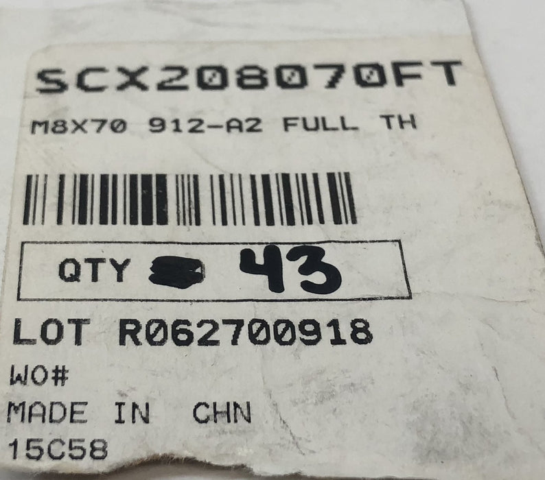 THE M8 x 70mm A2-70 Screw SCX208070FT [Lot of 43] NOS