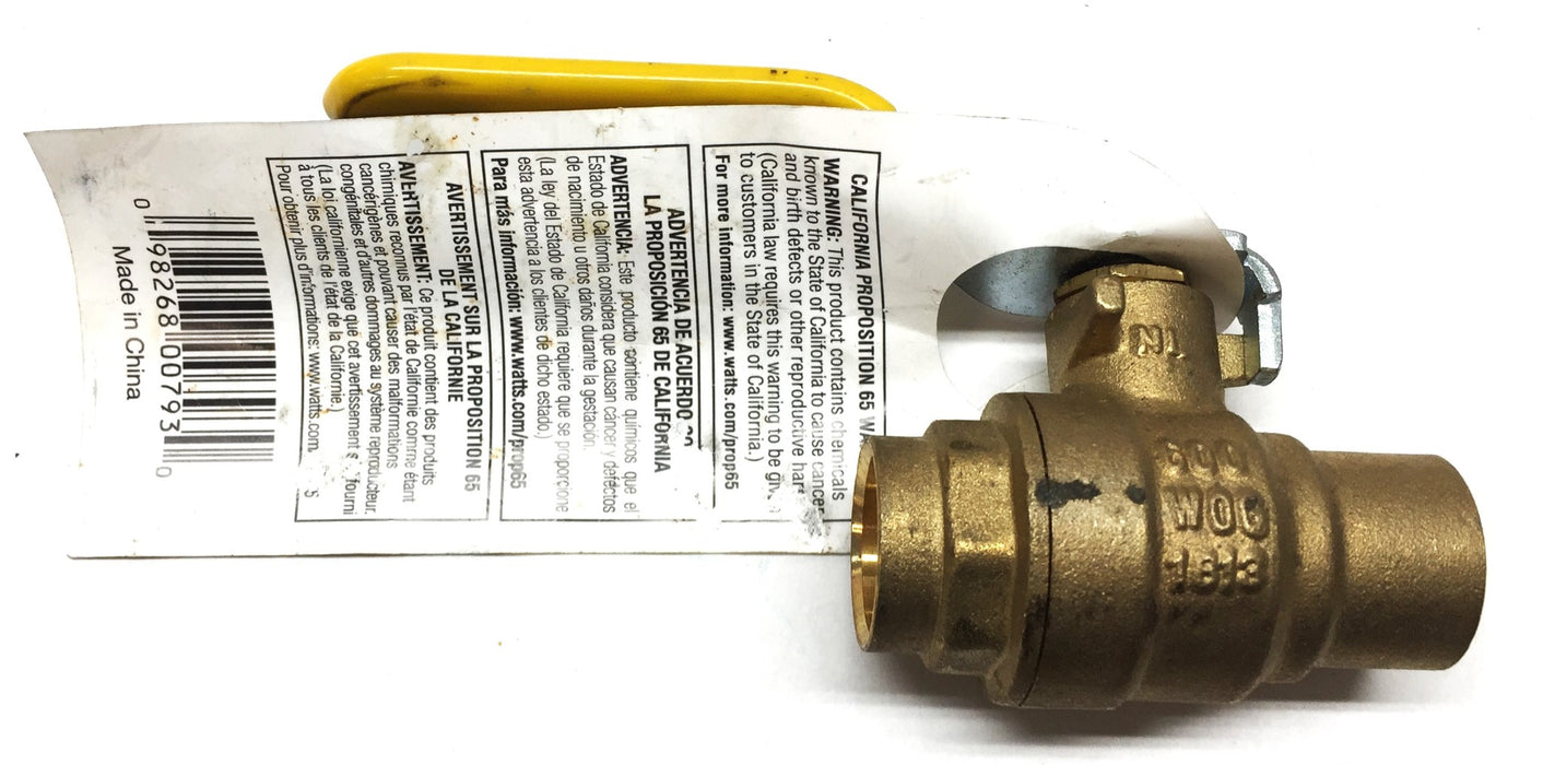 Watts 1/2" Brass Full Port Solder 600# Ball Valve LFFBVS-4B NOS