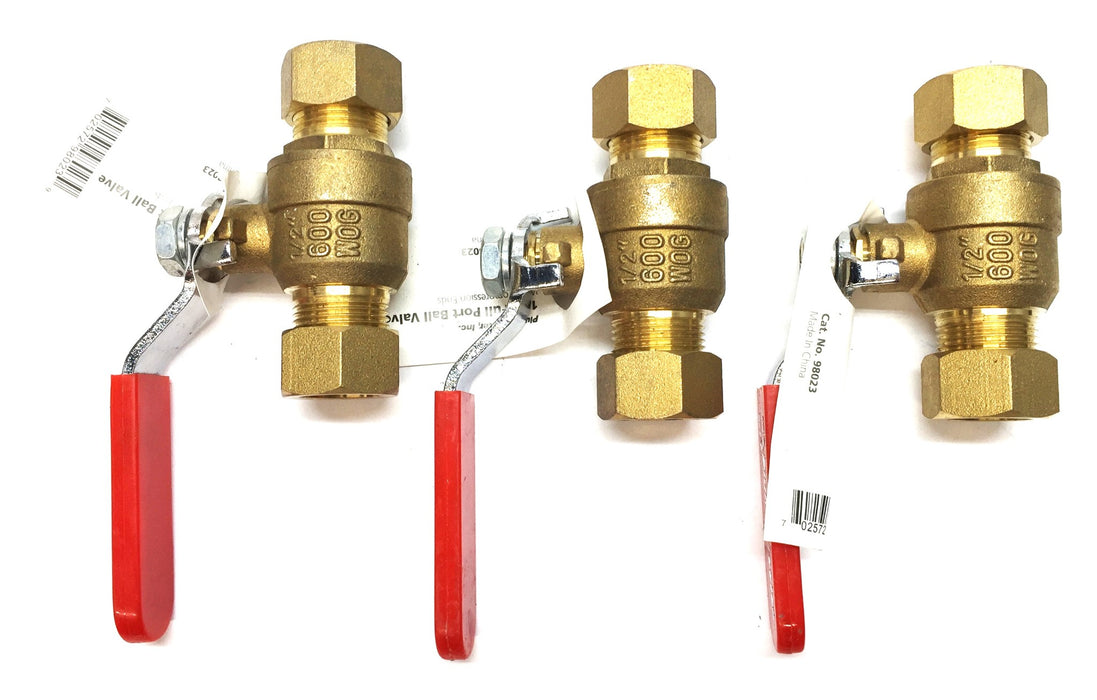 PlumbMaster 1/2" Full-Port Ball Valve with Compression Ends 98023 [Lot of 3] NOS
