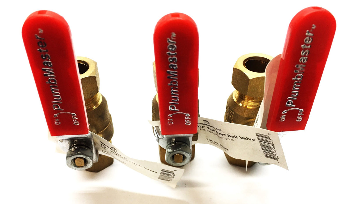 PlumbMaster 1/2" Full-Port Ball Valve with Compression Ends 98023 [Lot of 3] NOS