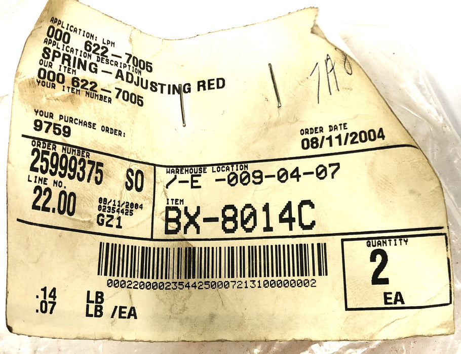 Unbranded Red Adjusting Spring 622-7005 [Lot of 2] NOS
