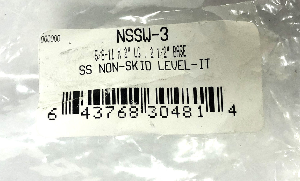 McMaster-Carr 5/8-11x2 Inch 2-1/2 Inch Base SS Non-Skid Level-It NSSW-3 NOS