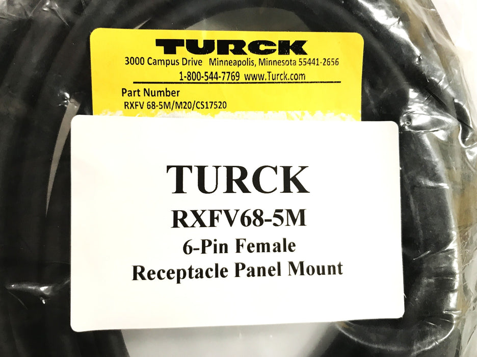 TURCK 6-Pin Female Receptacle Panel Mount RXFV68-5M NOS