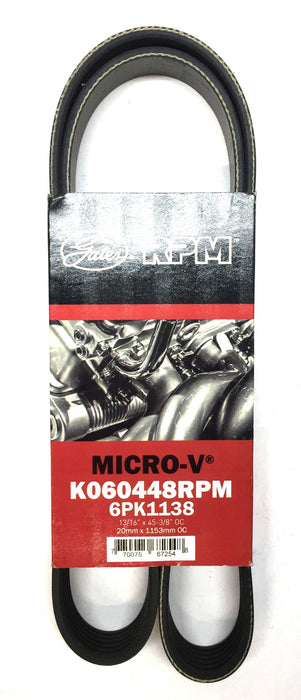 Gates RPM Micro-V Serpentine Belt K060448RPM (6PK1138) NOS