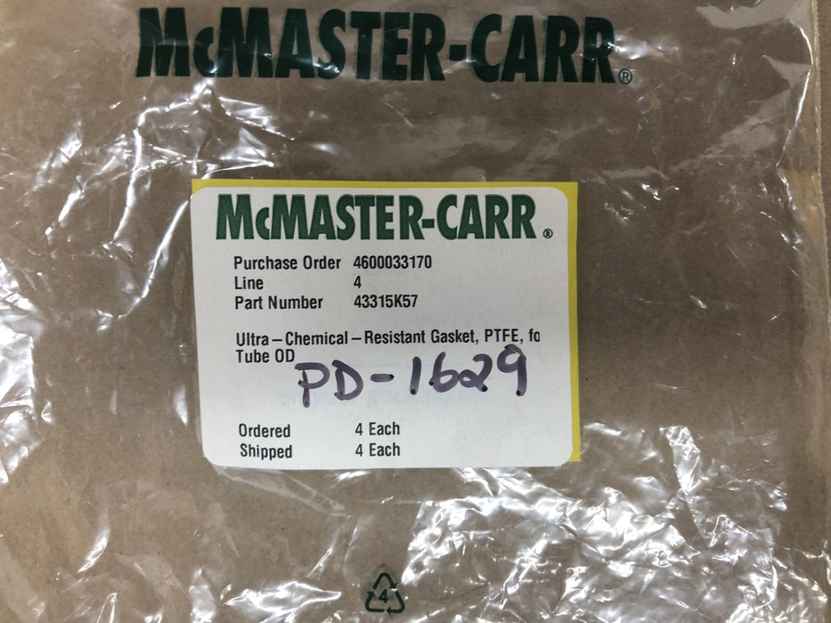 McMaster-Carr PTFE Ultra Chemical Resistant Gasket 43315K57 [Lot of 2] NOS