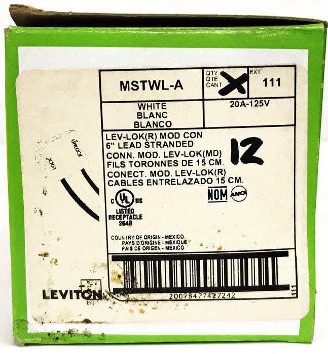 Leviton 20 Amp Right Angle Wiring Module 111-MSTWL-A [Box of 12] NOS