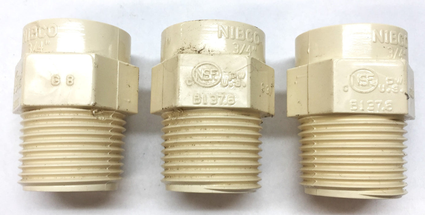 Nibco 3/4" CPVC Adapter Fitting Slip x MNPT 4120 [Lot of 3] NOS
