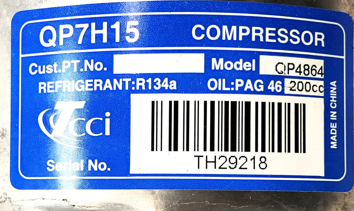 TCCI A/C Compressor QP7H15 (QP4864/QP7H15-4864) NOS
