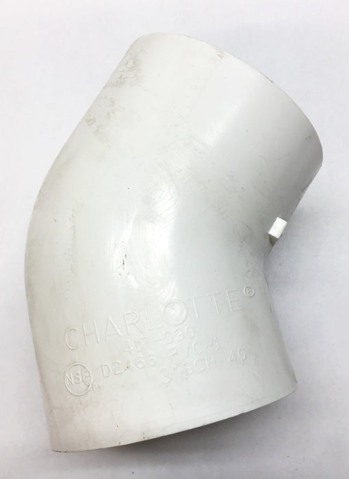 Charlotte White 3" 45-Degree PVC-1 SCH 40 Elbow 417-030 NOS
