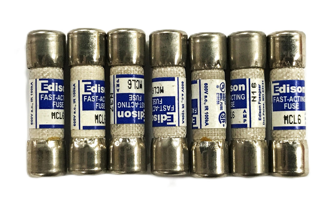 Edison 6amp Fast Acting Fuse MCL6 [Lot of 7] NOS