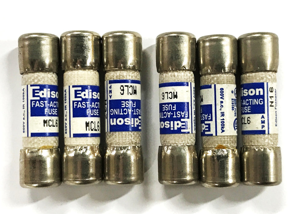 Edison 6amp Fast Acting Fuse MCL6 [Lot of 6] NOS