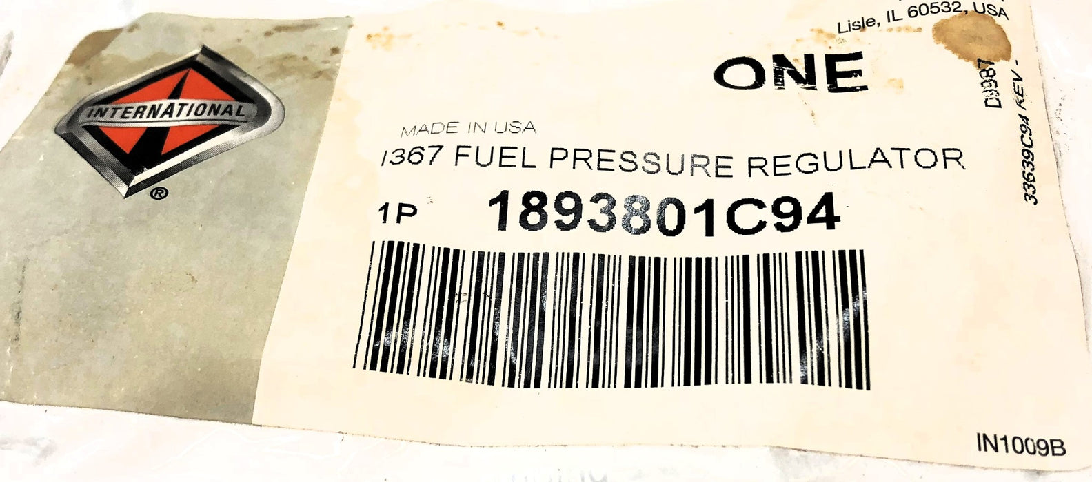 International Fuel Pressure Regulator 1893801C94 NOS