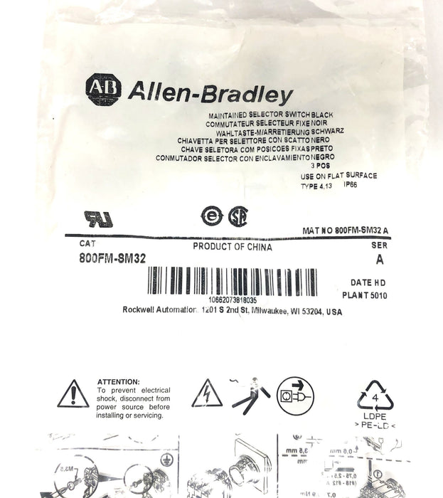 Allen-Bradley Black Maintained Selector Switch 800FM-SM32 [Lot of 2] NOS