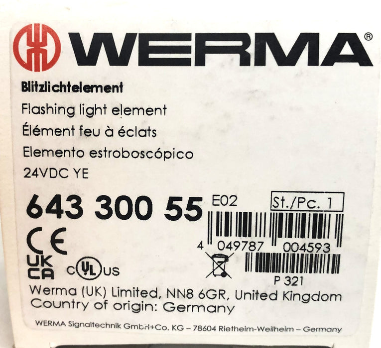 Werma 24VDC Amber Flashing Light Element 643 300 55 NOS