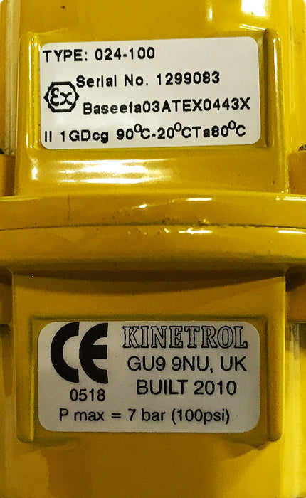 Kinetrol Type 024-100 Pneumatic Cylinder GU9-9NU NOS