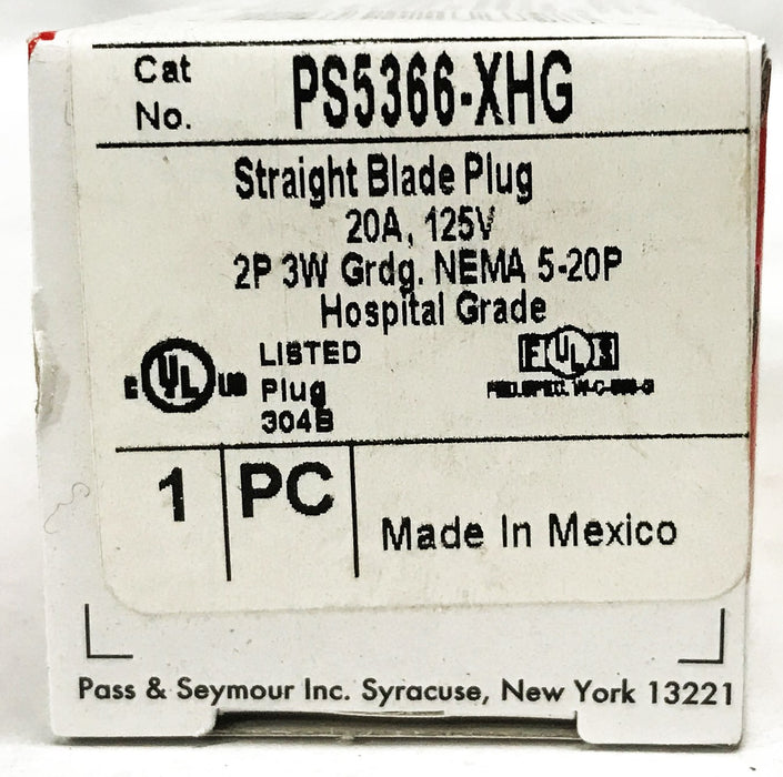 Pass & Seymour 2-Pole 3-Wire Straight Blade Plug PS5366-XHG [Box of 10] NOS