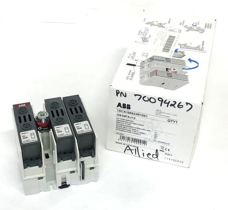 ABB 600VAC 30A General Purpose Switch Fuse OS30FAJ12 (1SCA108824R1001) NOS